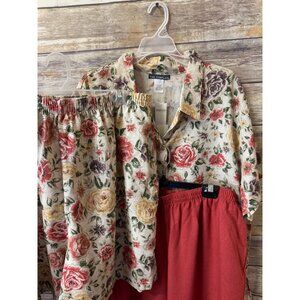 The Complex Womens‎ Plus Size 3 Piece Outfit 2X Shirt Pants Shorts Floral NWT